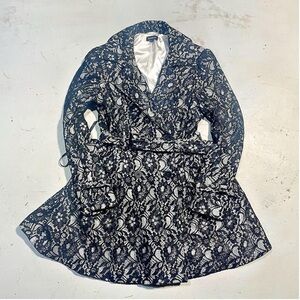 Y2K Bebe Black and White longsleeve dress with Lace Detail and built in belt szL